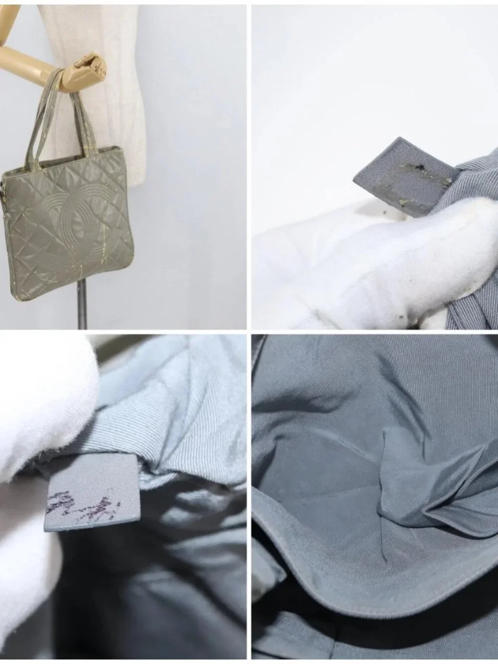 CHANEL Tote Bag Patent leather Gray CC Auth bs22950